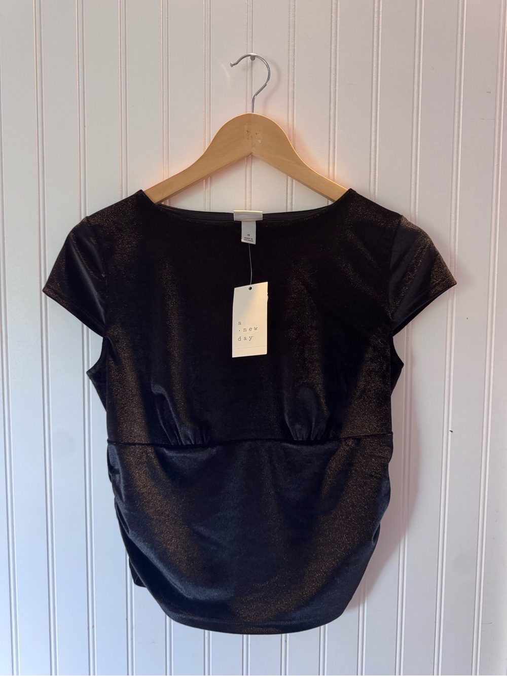 a new day Black Short Sleeve Shimmer Top